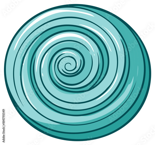Abstract Illustration of Teal Circular Swirl Round Shape, Vector Graphic Design