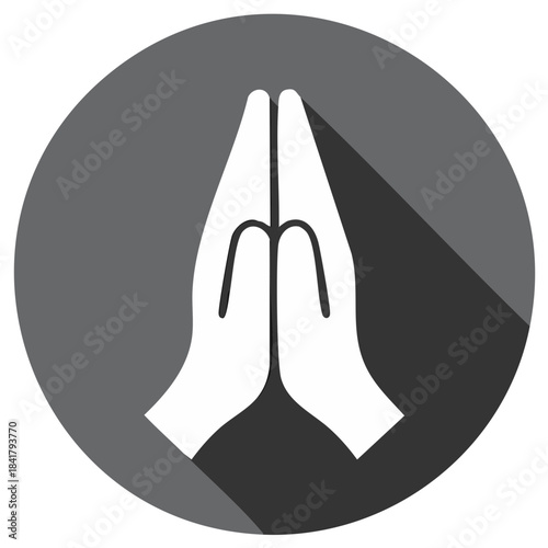 Hands clasped in prayer or greeting gesture icon flat design spirituality concept