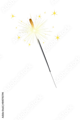 Lit Sparkler with Bright Golden Sparks on Transparent Background
