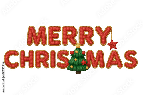 Knitted Merry Christmas Text with Christmas Tree Decoration
