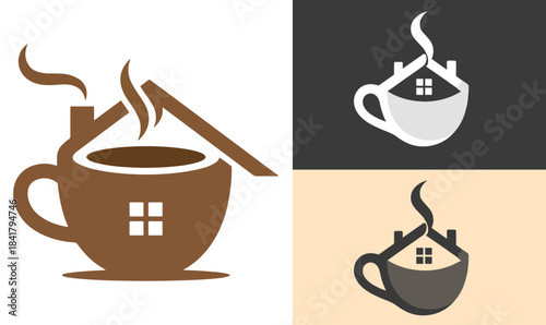 Coffee Nest Logo, Minimalist Coffee Cup & Home Design, coffee logo, minimalist logo, coffee cup logo, home silhouette, cozy cafe logo, warm brown logo, modern coffee branding, coffee shop logo, png, 