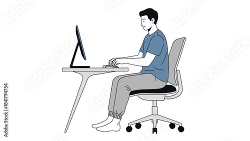 A man working on his computer in a modern office, minimalist artwork design
