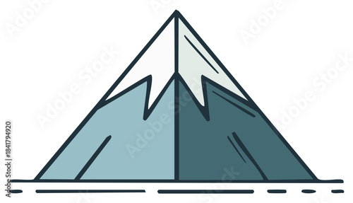 Stylized Geometric Mountain Peak with Snow Cap and Base Line
