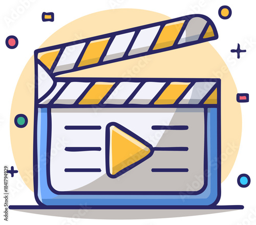 Stylized Illustration of a Film Slate with a Play Button for Movie Production