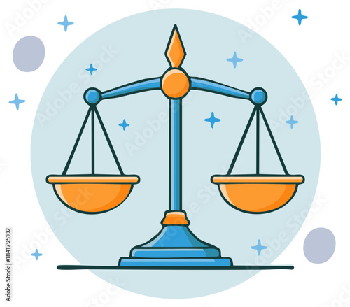 Vibrant vector illustration of a classic balance scale symbolizing justice law fairness and equality