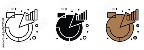 Stunning collection of modern business analytics icons featuring pie charts and growth bar graphs for data visualization