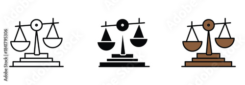 Stunning set of balance scale icons demonstrating fairness, legal judgment, and ethical measurement in varied styles