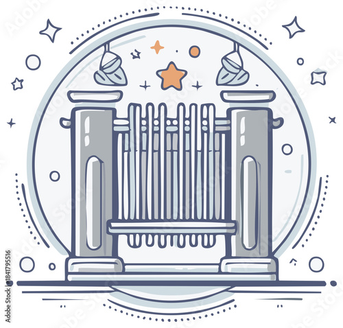 Stylized illustration of a central heating radiator with decorative elements and star shapes