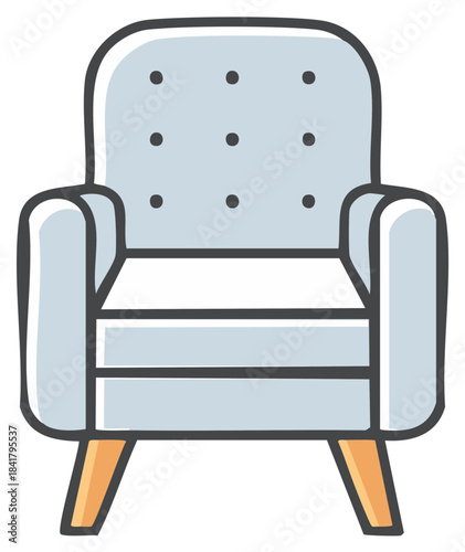 Hand drawn cozy blue armchair vector illustration with tufted back modern home furniture icon for interior design