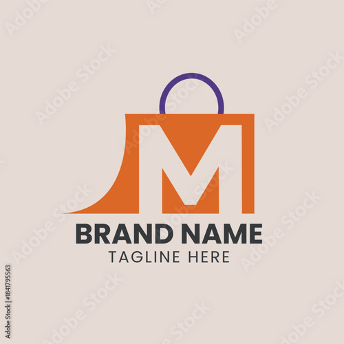 Shopping bag letter M logo concept, creative shopping bag and letter M design template