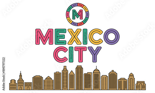 Colorful Mexico City Skyline Illustration