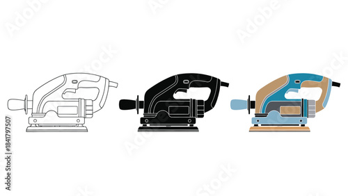 Power Tools Vector Set in Three Styles — Line Art, Silhouette and Color Version Designs for Woodworking Projects