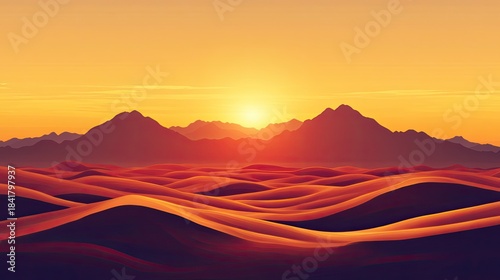 Silhouetted desert mountains against a vivid sunset gradient