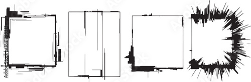A set of cyberpunk style frames. Hand drawn vector illustration