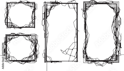 A set of cyberpunk style frames. Hand drawn vector illustration