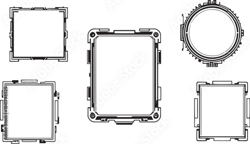 A set of cyberpunk style frames. Hand drawn vector illustration