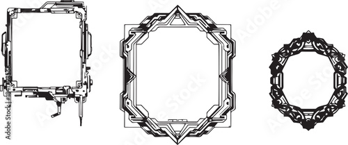 A set of cyberpunk style frames. Hand drawn vector illustration