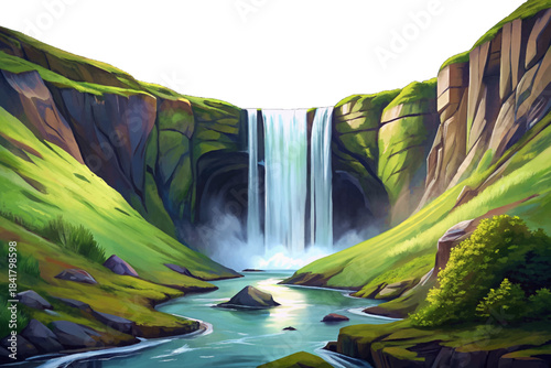 Skogafoss delivers a wide, thunderous curtain of water framed by steep green cliffs, producing rainbows on sunny days and remaining one of Iceland’s most iconic waterfalls