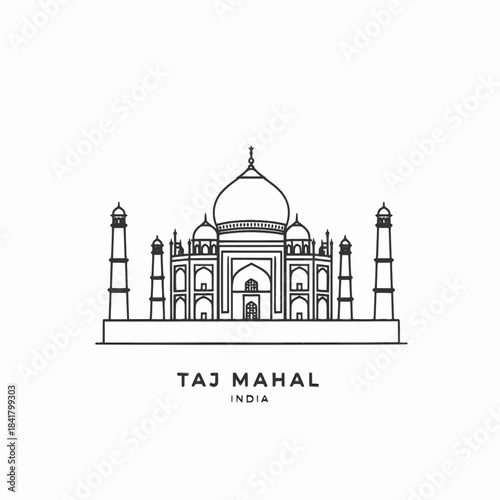 Outline illustration of the Taj Mahal Agra India historic monument