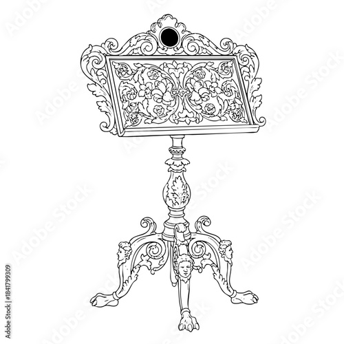 Decorative Antique Lectern Hand Drawn Line Art Vector