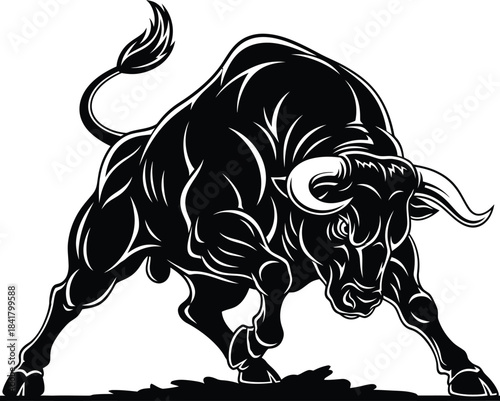 Charging Bull Powerful Strength Vector Illustration
