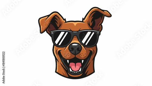 Cool dog head wearing sunglasses smiling happy cartoon style