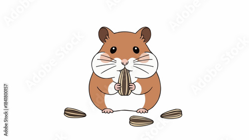 Cute cartoon hamster eating a sunflower seed