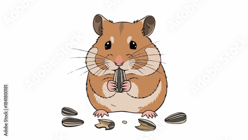 Cute cartoon hamster eating a sunflower seed