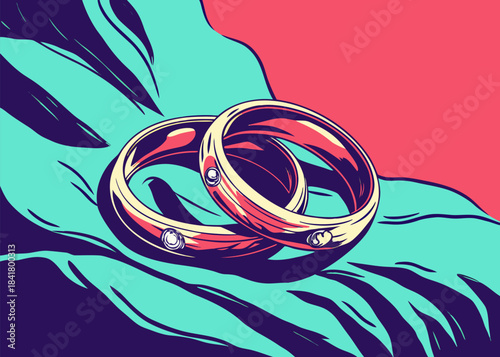 Elegant Wedding Rings on White Silk - Marriage Symbol