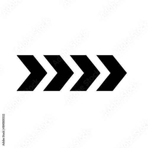 Progress Arrows Graphic Icon. Four Black Chevrons Moving Right.