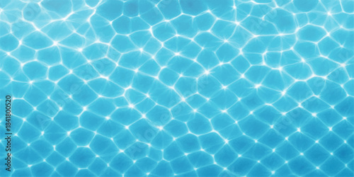 Abstract blue swimming pool water texture with clear summer surface waves. Summer light background. For cosmetic moisturizer background. Blue and bright water in swimming pool with sun reflection. art