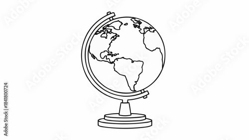 Outline drawing of a globe showing continents on a