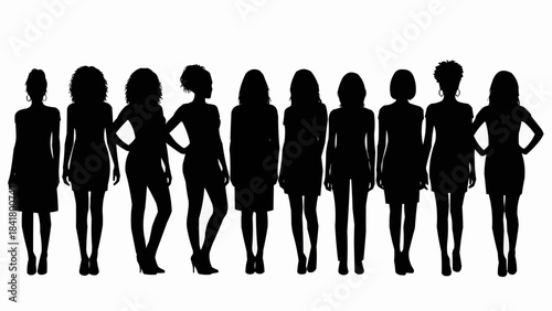 Silhouettes of diverse women standing in a row
