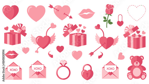 Romantic Valentine's Set: A collection of charming Valentine's Day icons and illustrations, perfect for expressing love and affection on this special day. 