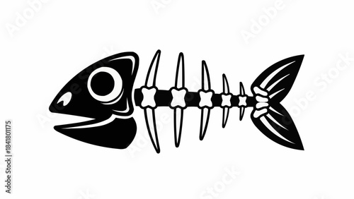Black and white stylized fish skeleton icon or graphic symbol