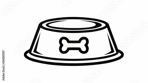 Simple line art icon of a dog food bowl with bone symbol