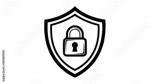 Security shield icon with padlock inside, outline style