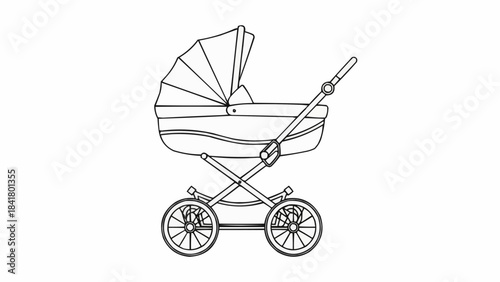 Vintage baby stroller carriage sketch drawing