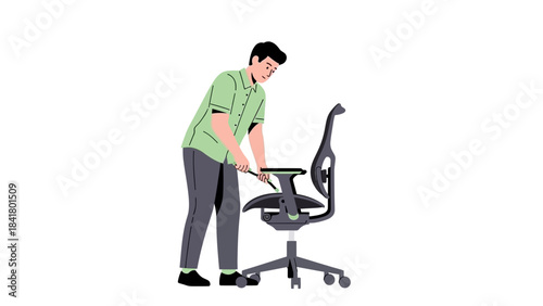 Man Assembling an Office Chair: Illustration Depicting Furniture Assembly and Repair