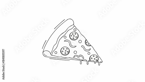 Hand drawn sketch style slice of pepperoni pizza