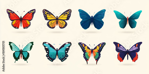 Collection of  beautifully detailed butterflies in various vibrant colors and patterns