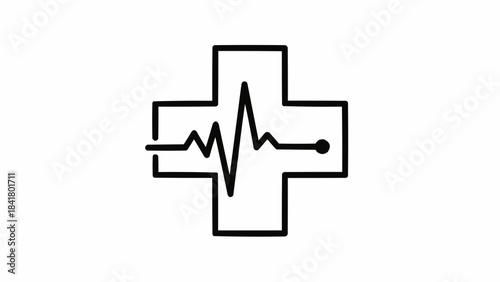 Medical cross with heartbeat line icon vector symbol healthcare sign