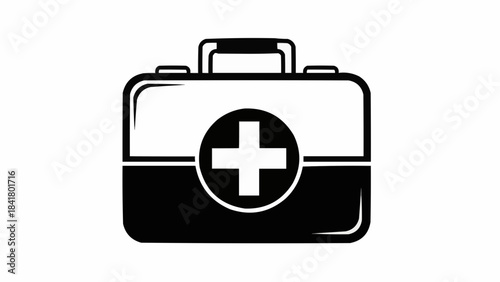 First aid kit icon in black and white style