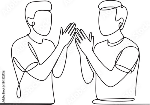 Continuous line art illustration of a teammate clapping hands in minimal contour drawing