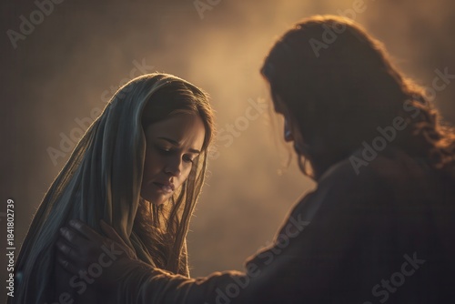 Jesus comforts a woman in grief