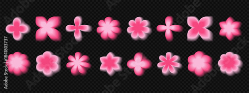 Abstract gradient blur for y2k flower aura and gradation shape. Aesthetic overlay background. Violet pink blurry geometric effect on soft fluid form. Retro vector transparent trendy mesh design
