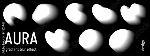 White gradient blur shape. Abstract form heart aura for y2k aesthetic symbol. Round blurry effect with soft mesh fluid spot. Vector transparent sticker isolated on black. Ghost fade design overlay