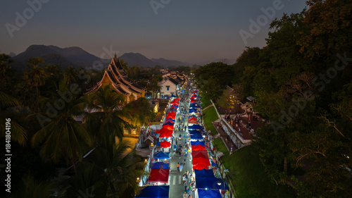 The night souvenir market in front of National museum of Luang Prabang, Laos.
