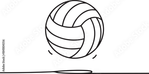 Continuous line art illustration of a volleyball bouncing on the ground in minimal contour drawing