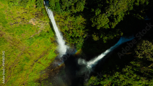 Zipline flights. Tad Fane waterfall in rainforest at Pakse and Champasak city Laos. Tour tourism and travel in Asia.